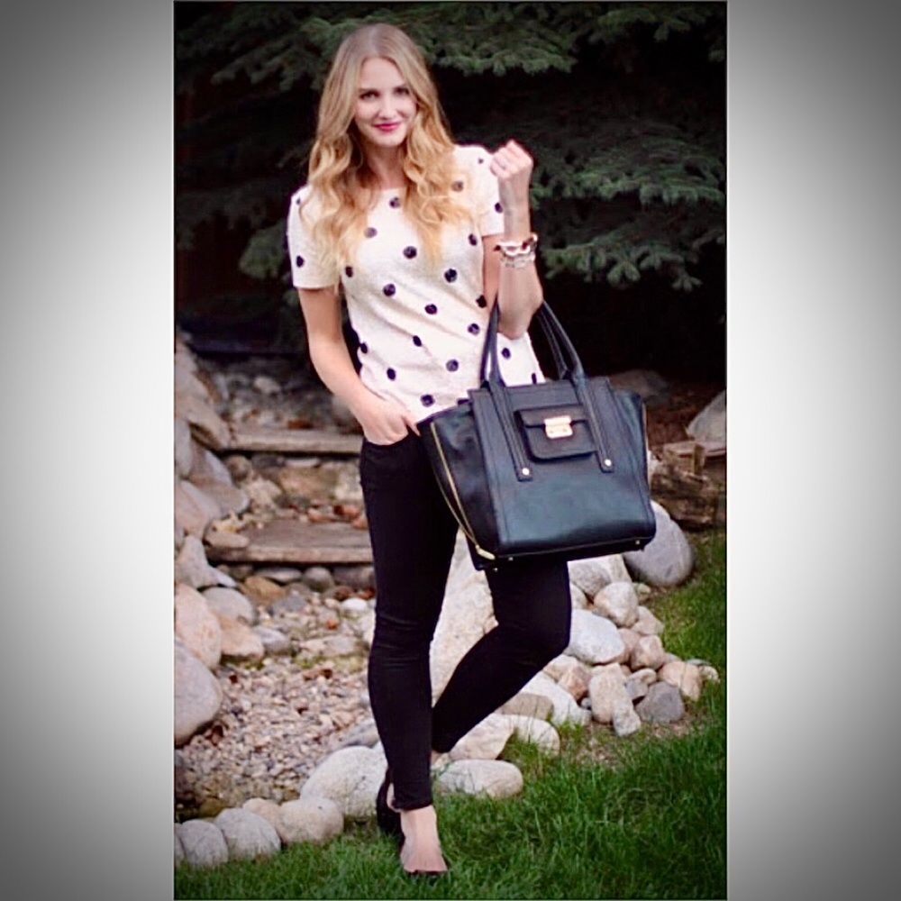 J. Crew Sequin Ivory and Black Polka Dot Top - Picture 4 of 16